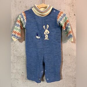 Vintage Healthtex Embroidered Bunny Blue Easter Romper Boys 18 months